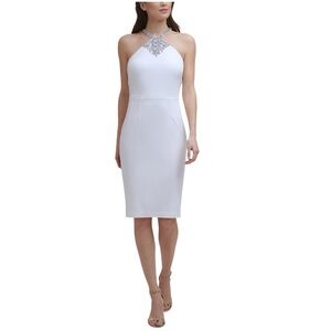 EUC Vince Camuto Embellished Halter Neck Sheath Dress